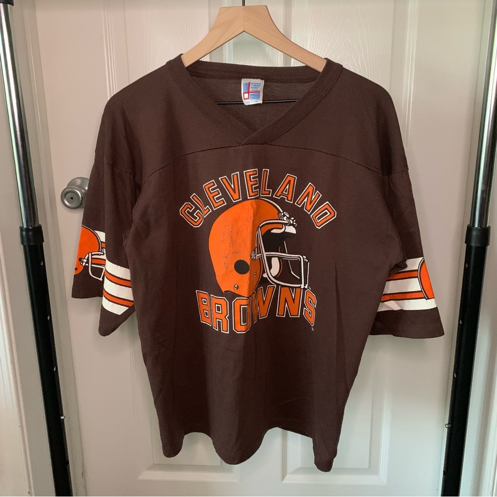 80s Cleveland Browns Vintage Garan 50/50 TShirt Mens V-Neck Single Stitch